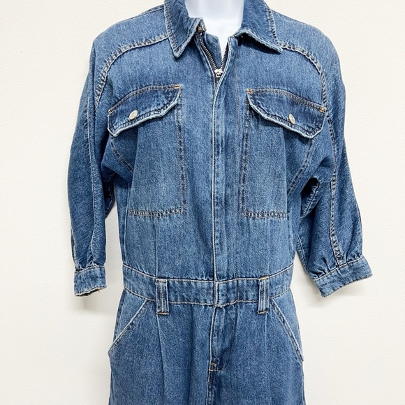 We the Free Womens Medium Wash Denim Pocketed Zip Up Sammie Coverall Size XS - Picture 4 of 9